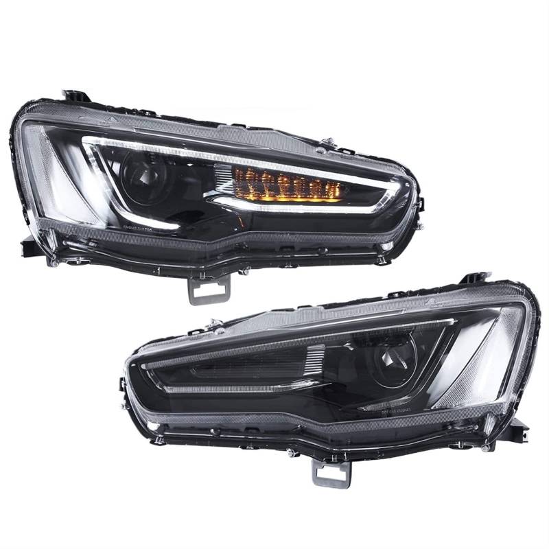 SHOLIRMET LED-Scheinwerferbaugruppe, kompatibel mit Mitsubishi Lancer EVO X Sedan 2008–2018, mit sequentiellen Blinker-Blackout-Frontlampen(Without Devil Eyes) von SHOLIRMET