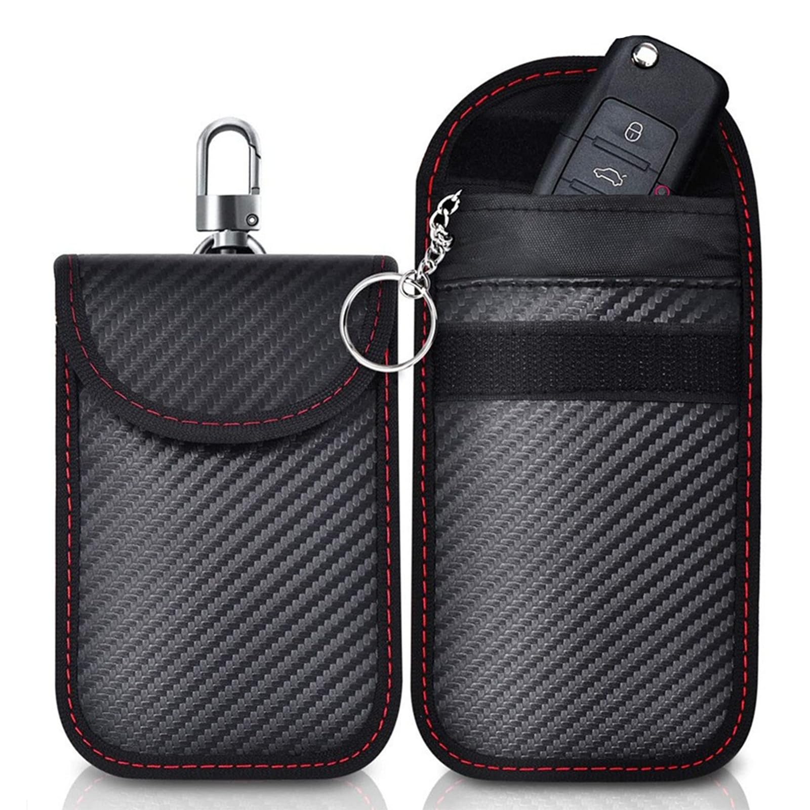 2 Stück Autoschlüssel Hülle,Schlüsseltasche,Schlüsselbox Keyless Go Schutz Autoschlüssel Box,RFID Blocker Autoschlüssel Tasche,Karbonfasern Schlüsseletui für Autoschlüsselkasten Pouch (roter Faden) 2 Stück Autoschlüssel Hülle,Schlüsseltasche,Schlüsselbox Keyless Go Schutz Autoschlüssel Box,RFID Blocker Autoschlüssel Tasche,Karbonfasern Schlüsseletui für Autoschlüsselkasten Pouch (roter Faden) von SHPUJUN