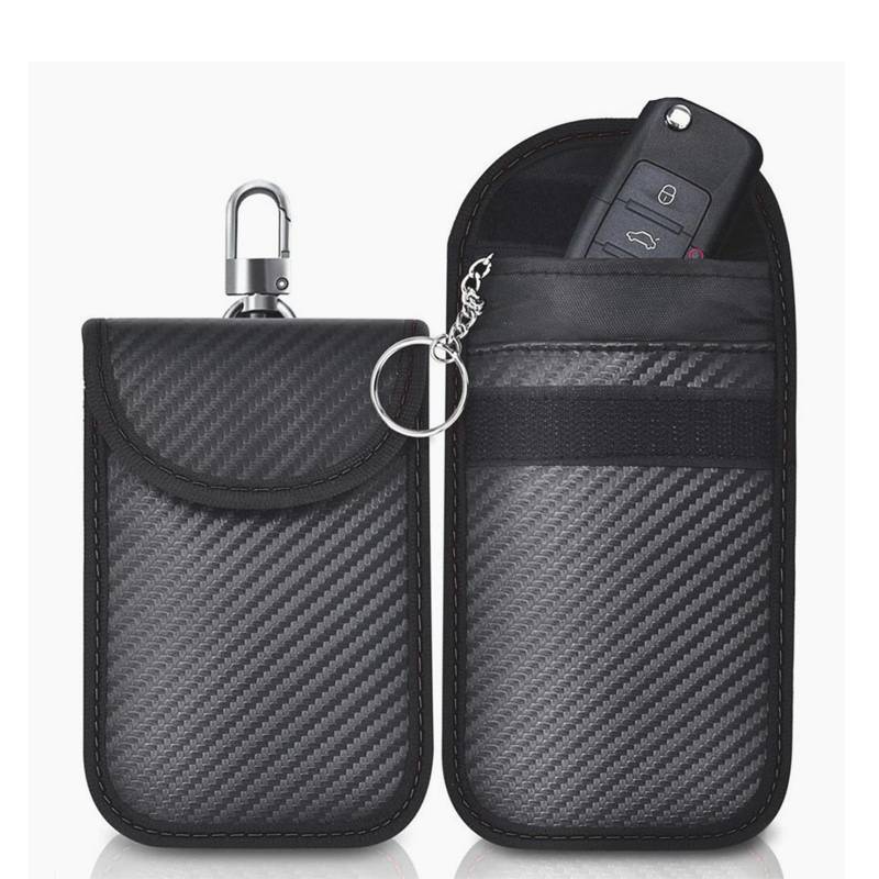2 Stück Autoschlüssel Hülle,Schlüsseltasche,Schlüsselbox Keyless Go Schutz Autoschlüssel Box,RFID Blocker Autoschlüssel Tasche,Karbonfasern Schlüsseletui für Autoschlüsselkasten Pouch (schwarz) von SHPUJUN