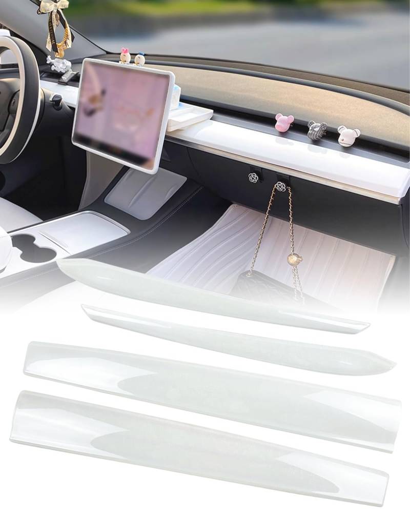 Armaturenbrettabdeckung für Tesla Model Y Model 3, Dash Wrap Abdeckung Türverkleidung für 2020-2023 Model 3/Y Zubehör, ABS Material Perlmuttweiß Muster (4 Teile) - Nicht für 2024 2025 Neue Modelle von SHSBSCAR