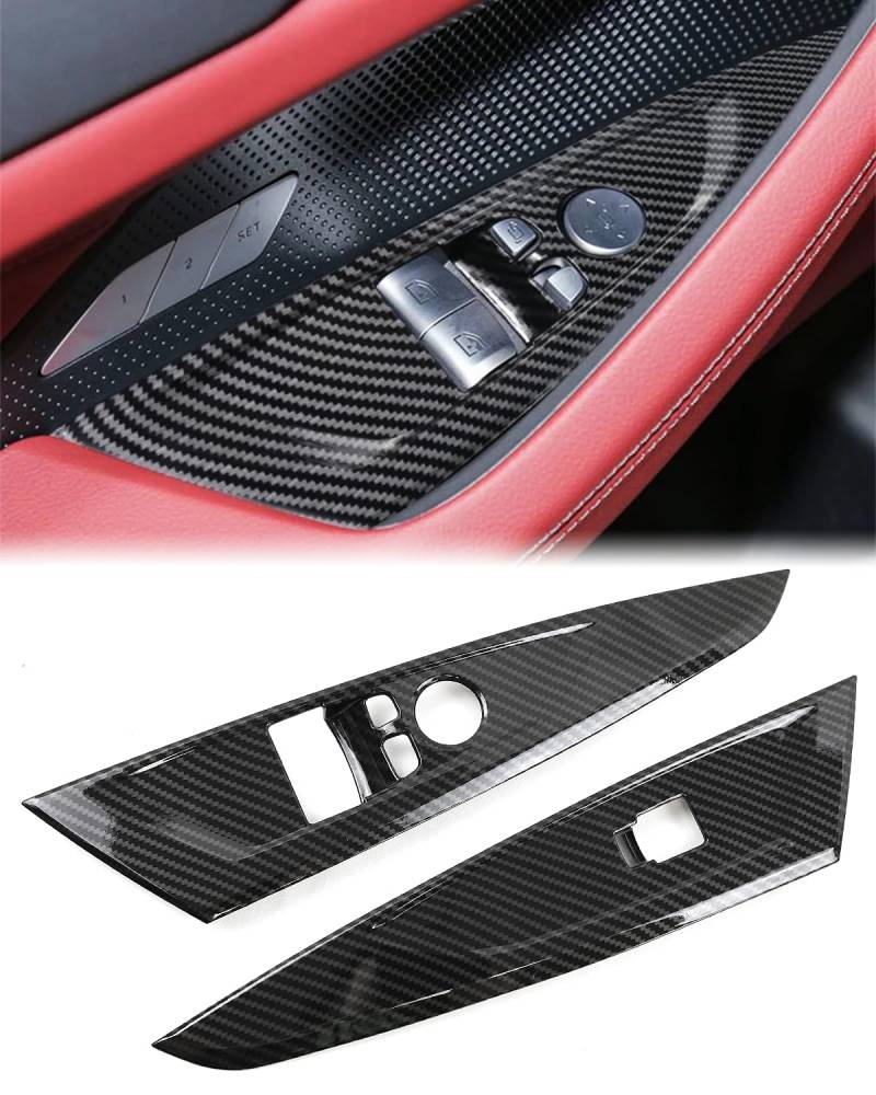 SHSBSCAR Für M4 Fensterheber Schalter Panel Cover Trim, Fensterheber Schalter Panel Schutz für BMW M4 G82 4er Serie 2021-2024 Zubehör (2Pcs Carbon Fiber Style) von SHSBSCAR