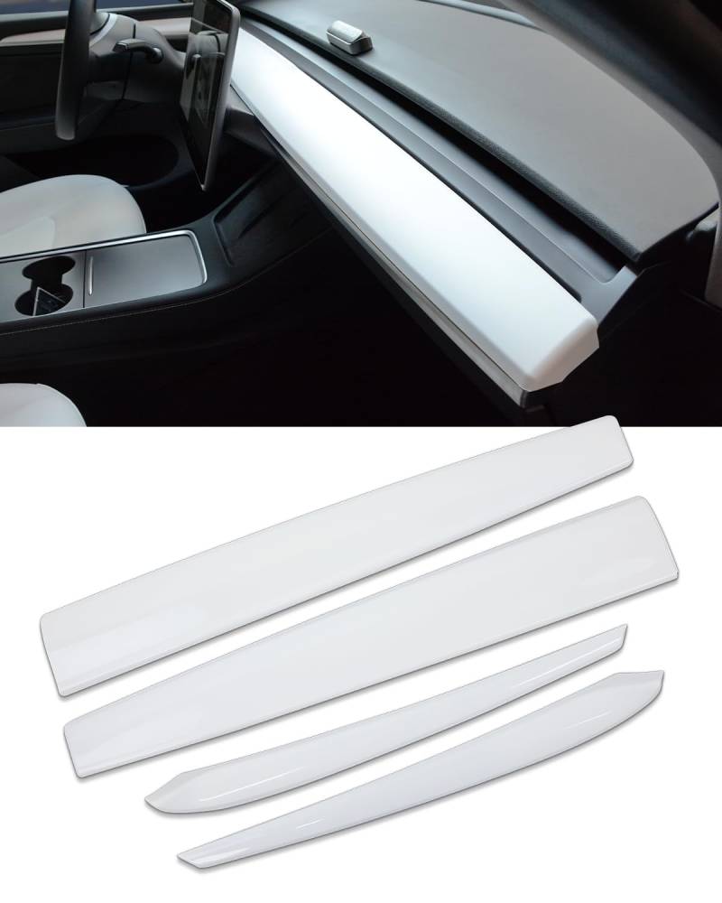 Armaturenbrettabdeckung für Tesla Model Y 2021-2023, ABS Dash Wrap Cover Türverkleidung für Model 3 Zubehör 2020-2023 (4 Stück Matt Weiß) - Nicht für das Modell 2024 von SHSBSCAR