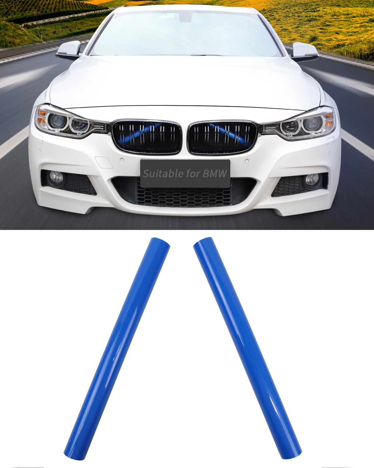 M-Sport V Brace Grilleinsätze Streifen Trim,für BMW 3/4 Serie F30 F32 320 328i 330 335 428 435 Frontgrill Trim Stripes Cover(Blau) von SHSBSCAR