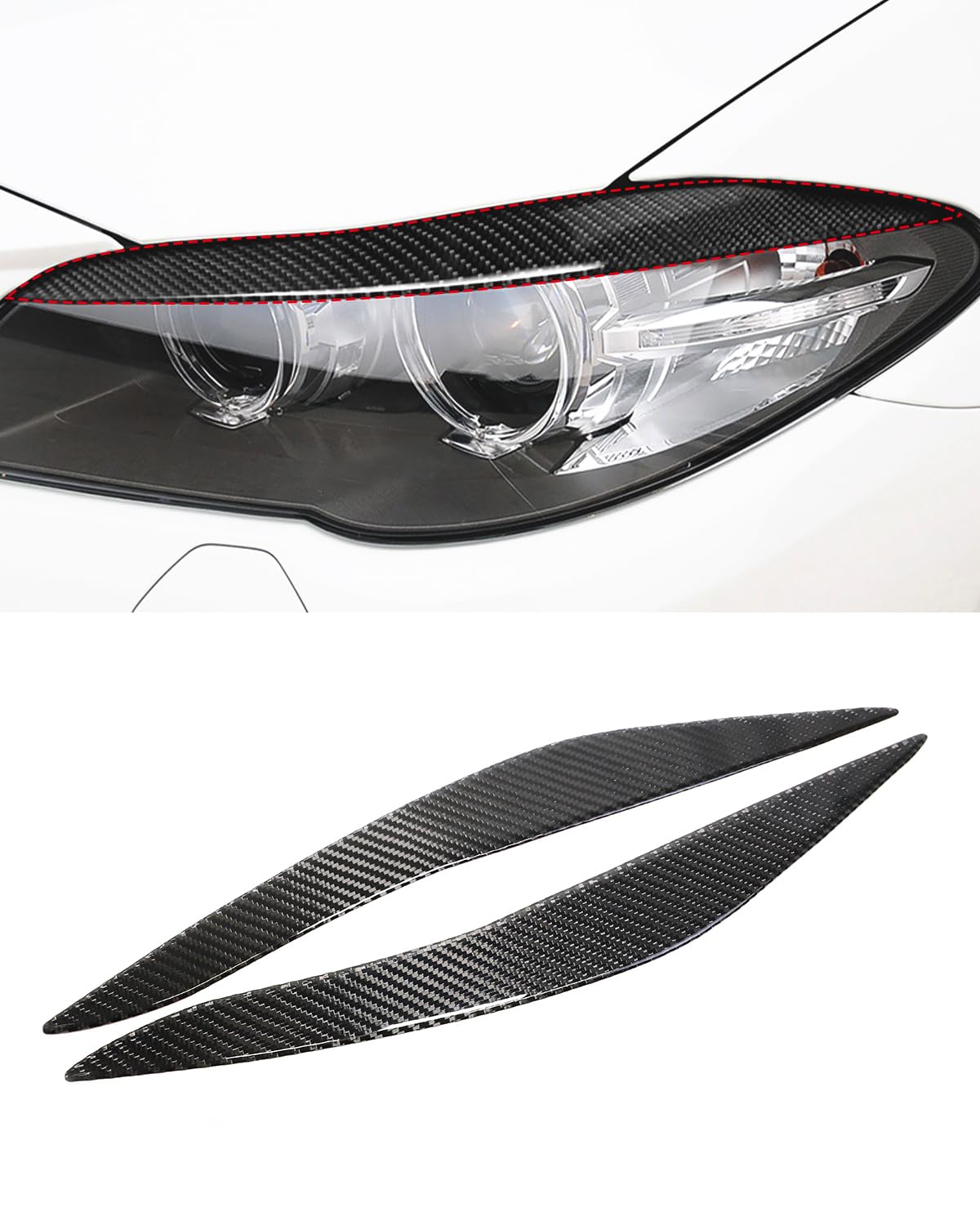 Real Carbon Fiber Car Headlight Eyebrow Decoration Strip Front Head Lamp Eyelid Cover Trim Sticker for BMW 5 Series F10 2010-2016 (Will NOT FIT GT Model) von SHSBSCAR