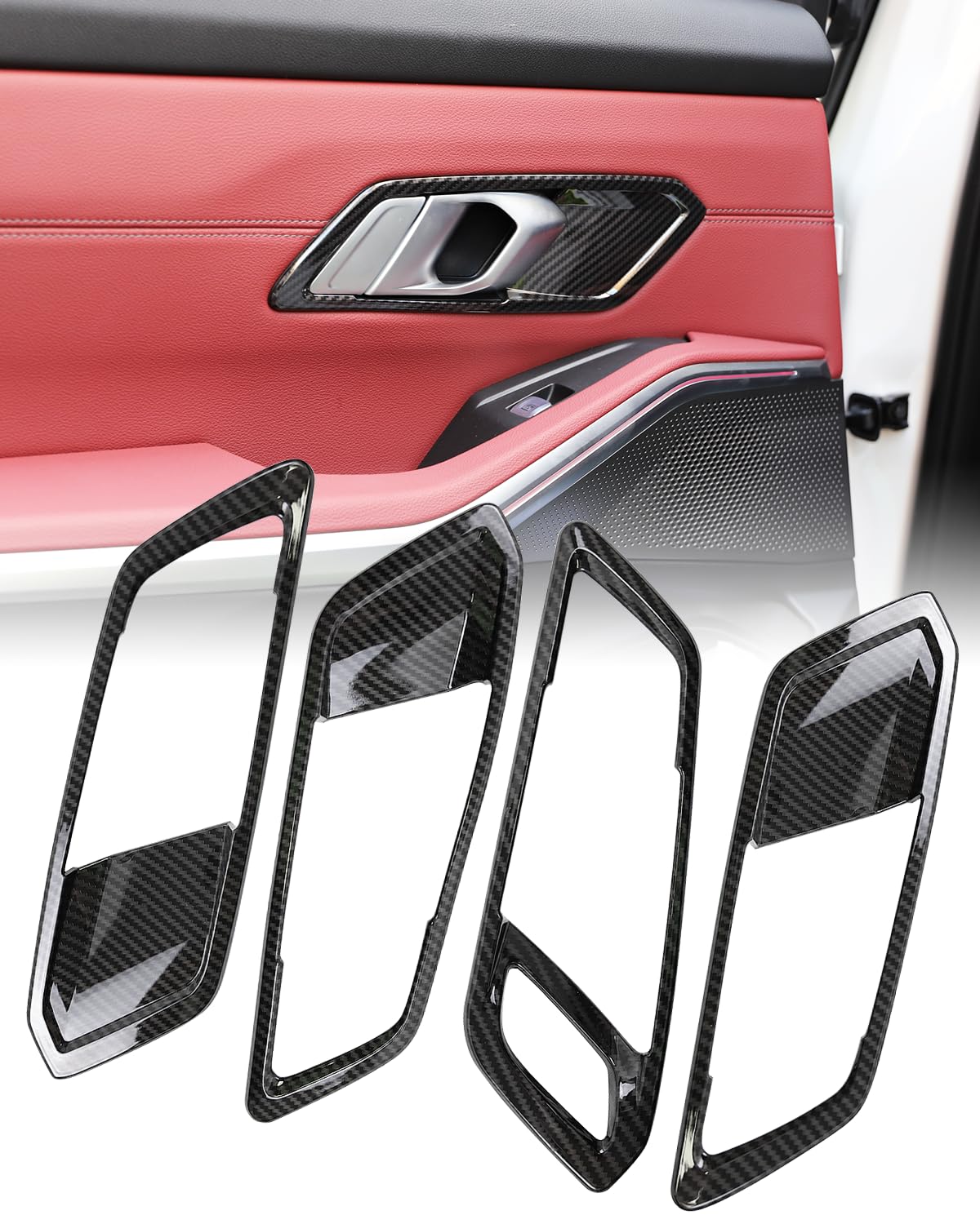 SHSBSCAR G20 Auto Innentürgriff Schale Rahmen Abdeckung, Carbon Fiber Style Innenraum Türgriff Trim für BMW G20 G28 3er 320i 325i 330i 2020-2024 von SHSBSCAR