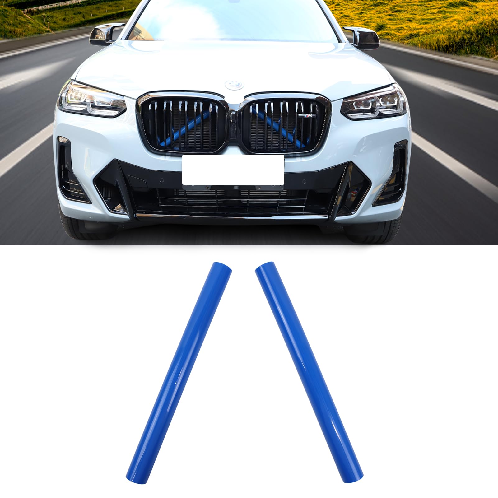 X3 G01 Kühlergrill Einsatz Streifen Zierleiste,für BMW X3 G01 F25 X4 G02 F26 X5 G05 F15 E70 X6 G06 F16 E71 X7 G07,V-Brace Wrap Covers Blau Grill Streifen Frontgrill Einsatz Streifen (Blau) von SHSBSCAR