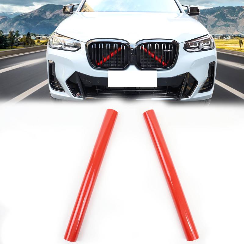 X3 G01 Kühlergrill Streifen Trim für BMW X3 G01 F25 X4 G02 F26 X5 G05 F15 E70 X6 G06 F16 E71 X7 G07, V-Brace Wrap Abdeckungen Blau Grill Streifen Frontgrill Einfassungen Streifen (Rot) von SHSBSCAR