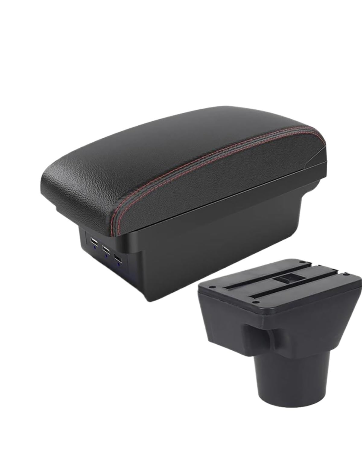 Armlehnen Mittelkonsolen Für KIA Für Rio 2 2006 2007 2008 2009 2010 2011 Armlehne Box Auto Armlehne Box Zubehör Innen Lagerung Box Nachrüstung Armlehnenbox(B1 Black red 3 USB) von SHUGWA