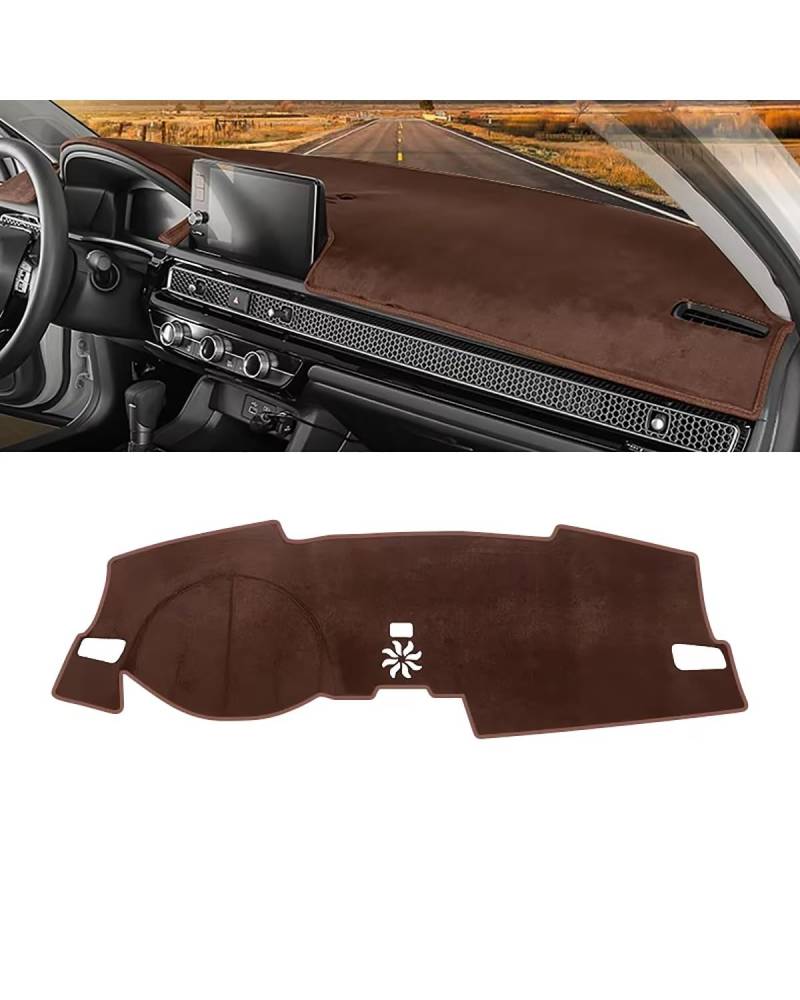Auto Armaturenbrett Abdeckung Für Civic Für 11th Gen 2021 2022 2023 2024 Auto Dashboard Sonnenschutz Abdeckung Nicht-rutsch Matten Instrument Panel Teppiche Zubehör Armaturenbrett Matte(B LHD Brown) von SHUGWA
