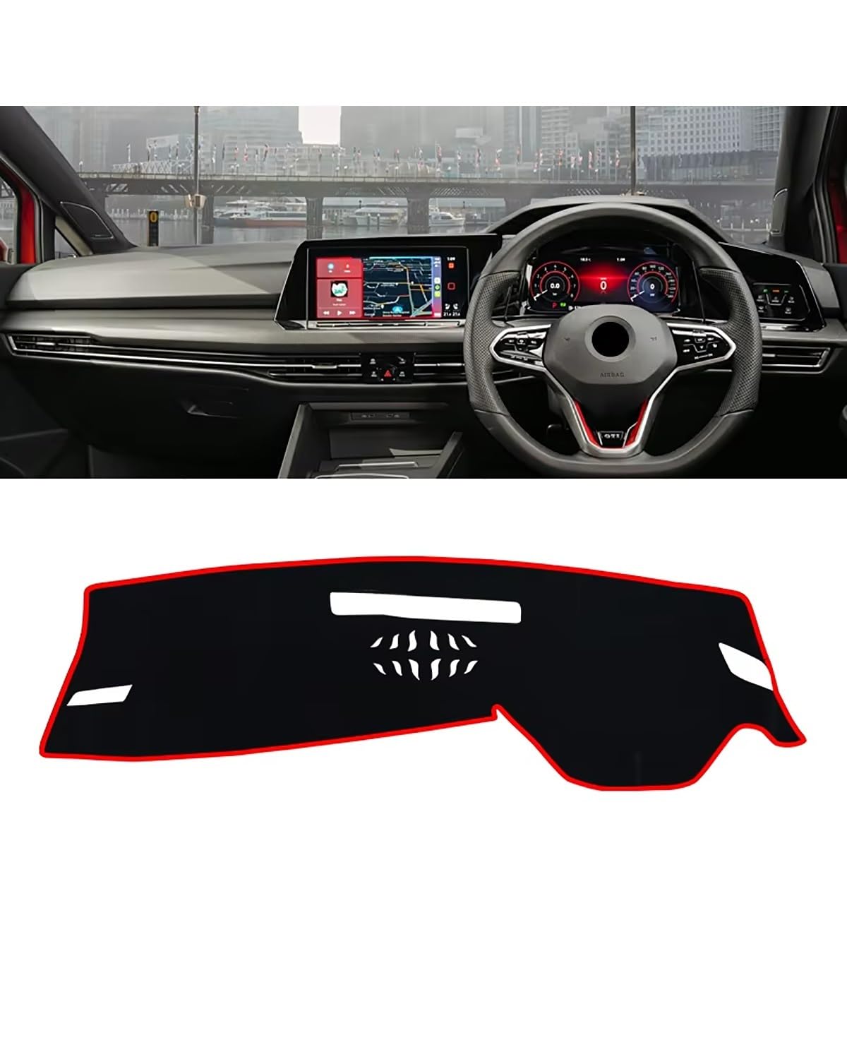 Auto Armaturenbrett Abdeckung Für Golf 8 MK8 2020 2021 2022 2023 Auto-Armaturenbrett-Abdeckung Vermeidung Von Pad Sonnenschutz Teppiche rutschfeste Matten Armaturenbrett Matte(A Red Side RHD) von SHUGWA