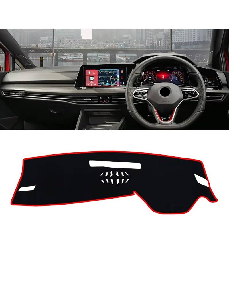 Auto Armaturenbrett Abdeckung Für Golf 8 MK8 2020 2021 2022 2023 Auto-Armaturenbrett-Abdeckung Vermeidung Von Pad Sonnenschutz Teppiche rutschfeste Matten Armaturenbrett Matte(A Red Side RHD) von SHUGWA