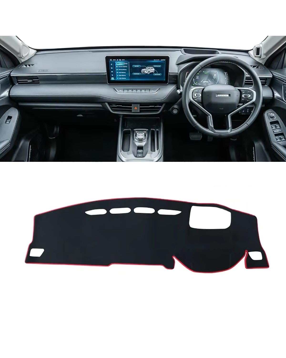 Auto Armaturenbrett Abdeckung Für Haval Für Jolion 2021 2022 2023 Auto Dashboard Abdeckung Sonnenschutz Vermeiden Matte Instrument Panel Teppich Teppich Zubehör Armaturenbrett Matte(A RHD HUD Red) von SHUGWA