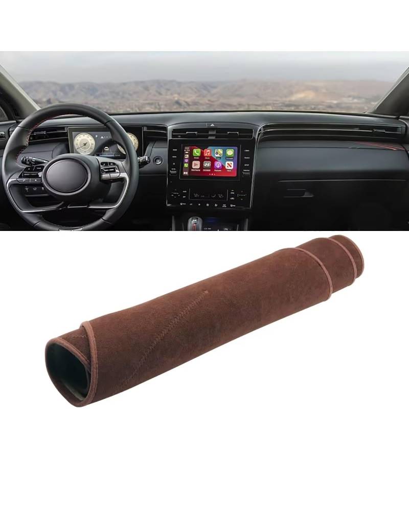 Auto Armaturenbrett Abdeckung Für Hyundai Für Tucson NX4 2021 2022 2023 Zubehör Auto Dashboard Vermeiden Pads Instrument Plattform Schreibtisch Abdeckung Matten Teppiche Armaturenbrett Matte(B Brown L von SHUGWA