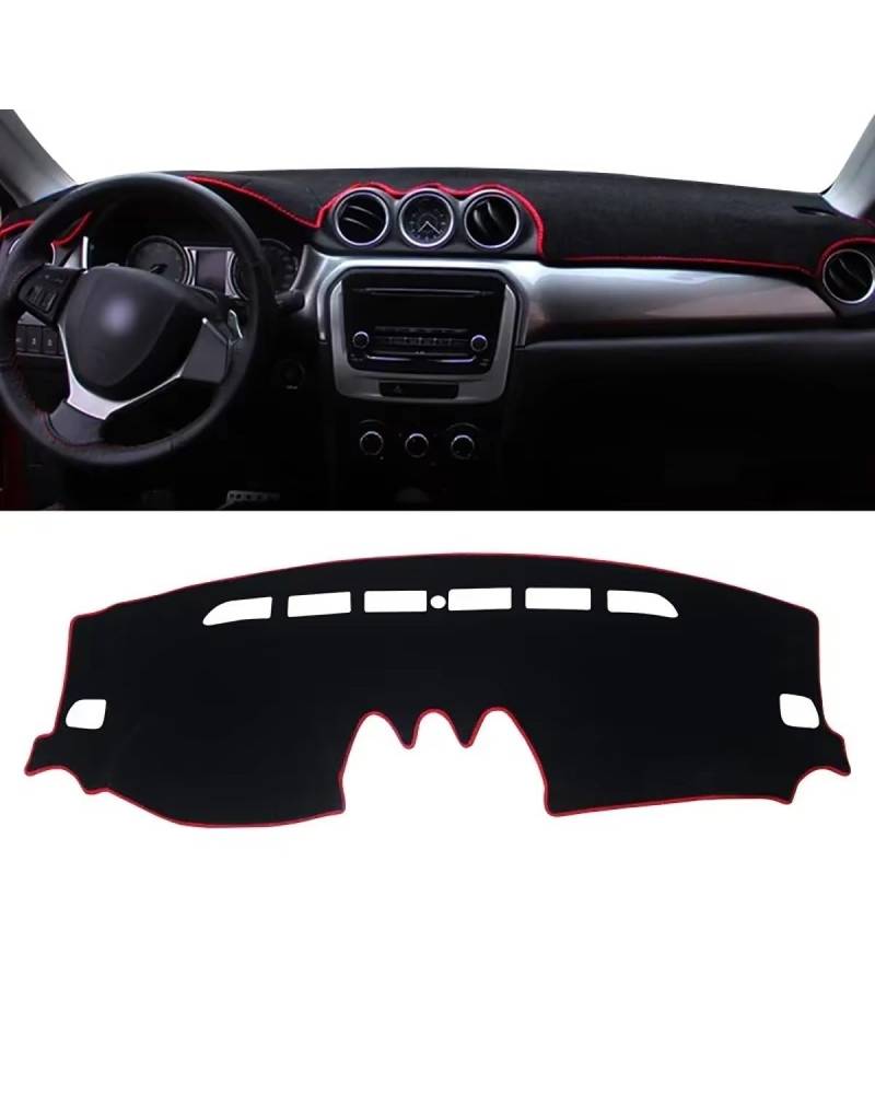 Auto Armaturenbrett Abdeckung Für Suzuki Für Vitara LY 2015 2016 2017 2018 2019 2020 2021 2022 2023 2024 Zubehör Auto Dashboard Sonnenschutz Matte Abdeckung Pad Armaturenbrett Matte(A LHD Red Side) von SHUGWA