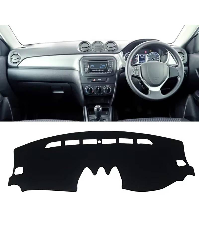Auto Armaturenbrett Abdeckung Für Suzuki Für Vitara LY 2015 2016 2017 2018 2019 2020 2021 2022 2023 2024 Zubehör Auto Dashboard Sonnenschutz Matte Abdeckung Pad Armaturenbrett Matte(A RHD Black Side) von SHUGWA