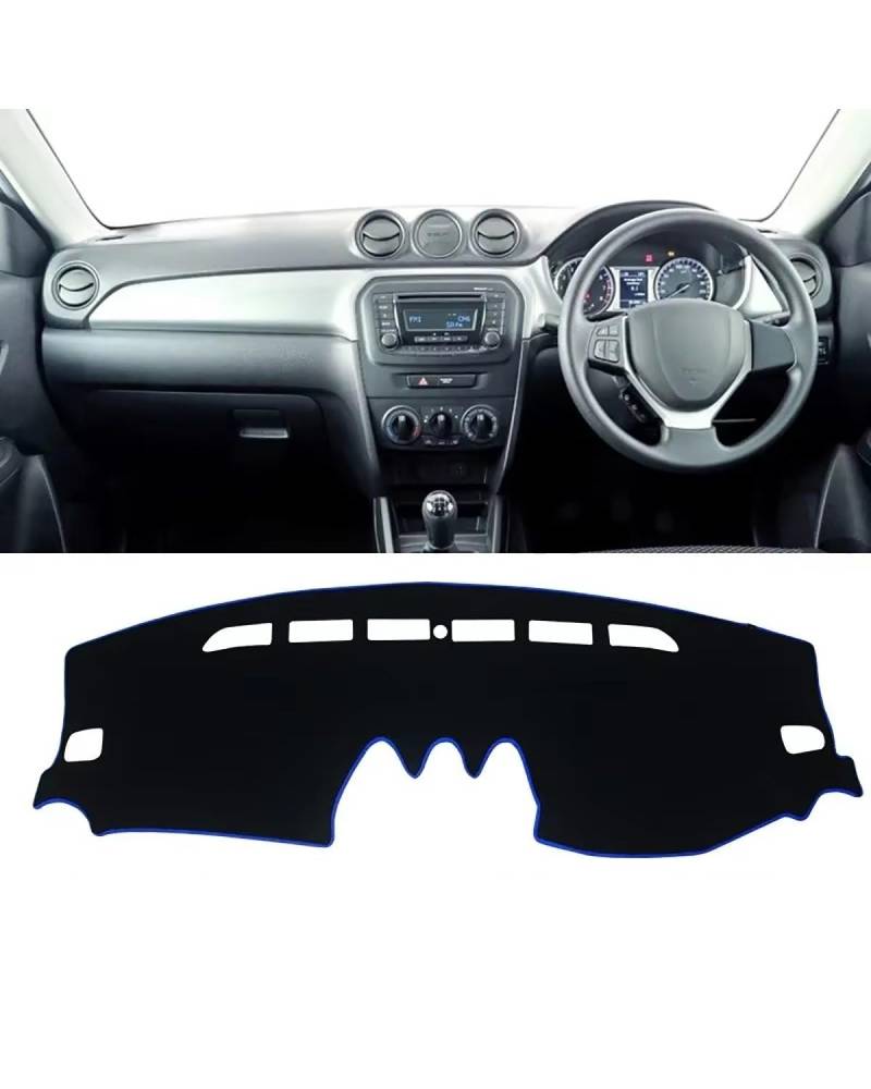 Auto Armaturenbrett Abdeckung Für Suzuki Für Vitara LY 2015 2016 2017 2018 2019 2020 2021 2022 2023 2024 Zubehör Auto Dashboard Sonnenschutz Matte Abdeckung Pad Armaturenbrett Matte(A RHD Blue Side) von SHUGWA