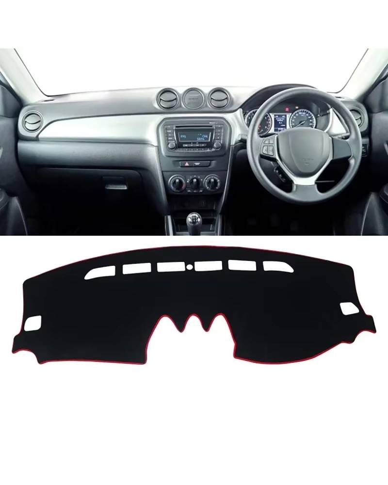 Auto Armaturenbrett Abdeckung Für Suzuki Für Vitara LY 2015 2016 2017 2018 2019 2020 2021 2022 2023 2024 Zubehör Auto Dashboard Sonnenschutz Matte Abdeckung Pad Armaturenbrett Matte(A RHD Red Side) von SHUGWA