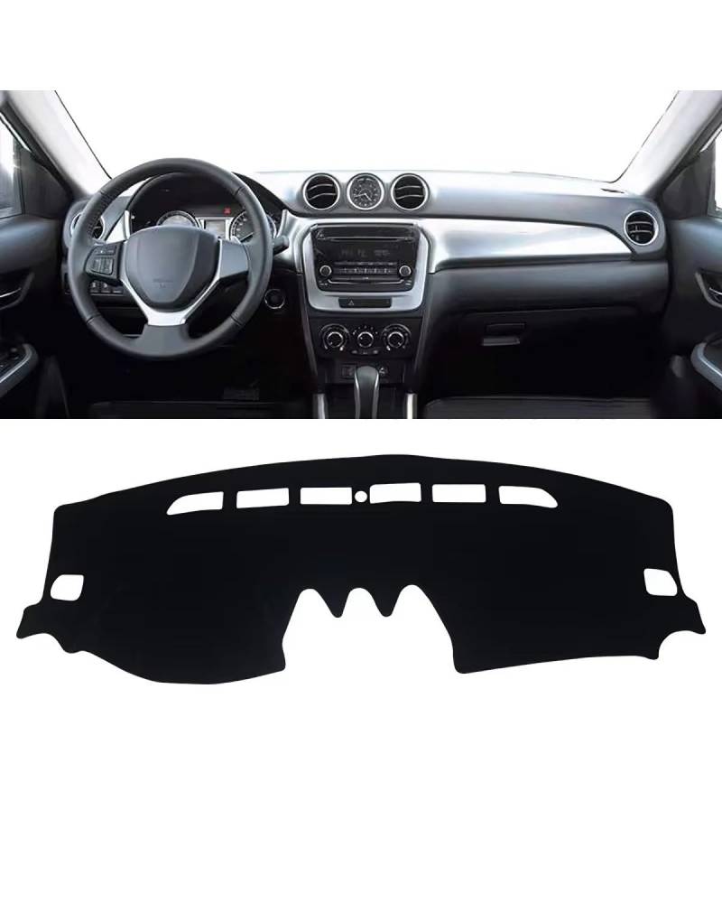 Auto Armaturenbrett Abdeckung Für Suzuki Für Vitara LY 2015 2016 2017 2018 2019 2020 2021 2022 Instrument Teppich Zubehör Auto Dashboard Abdeckung Vermeiden Matte Armaturenbrett Matte(A LHD Black Side von SHUGWA
