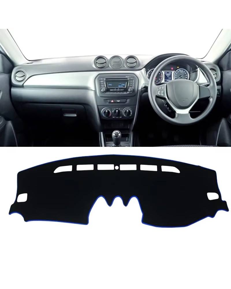Auto Armaturenbrett Abdeckung Für Suzuki Für Vitara LY 2015 2016 2017 2018 2019 2020 2021 2022 Instrument Teppich Zubehör Auto Dashboard Abdeckung Vermeiden Matte Armaturenbrett Matte(A RHD Blue Side) von SHUGWA