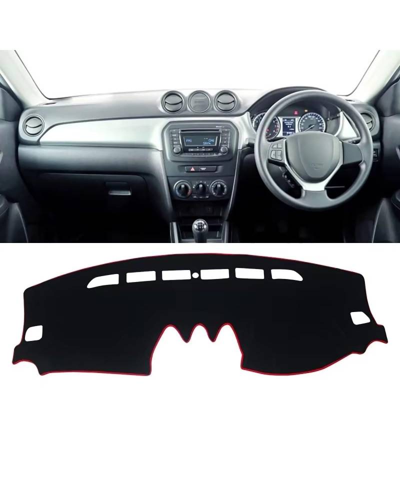 Auto Armaturenbrett Abdeckung Für Suzuki Für Vitara LY 2015 2016 2017 2018 2019 2020 2021 2022 Instrument Teppich Zubehör Auto Dashboard Abdeckung Vermeiden Matte Armaturenbrett Matte(A RHD Red Side) von SHUGWA