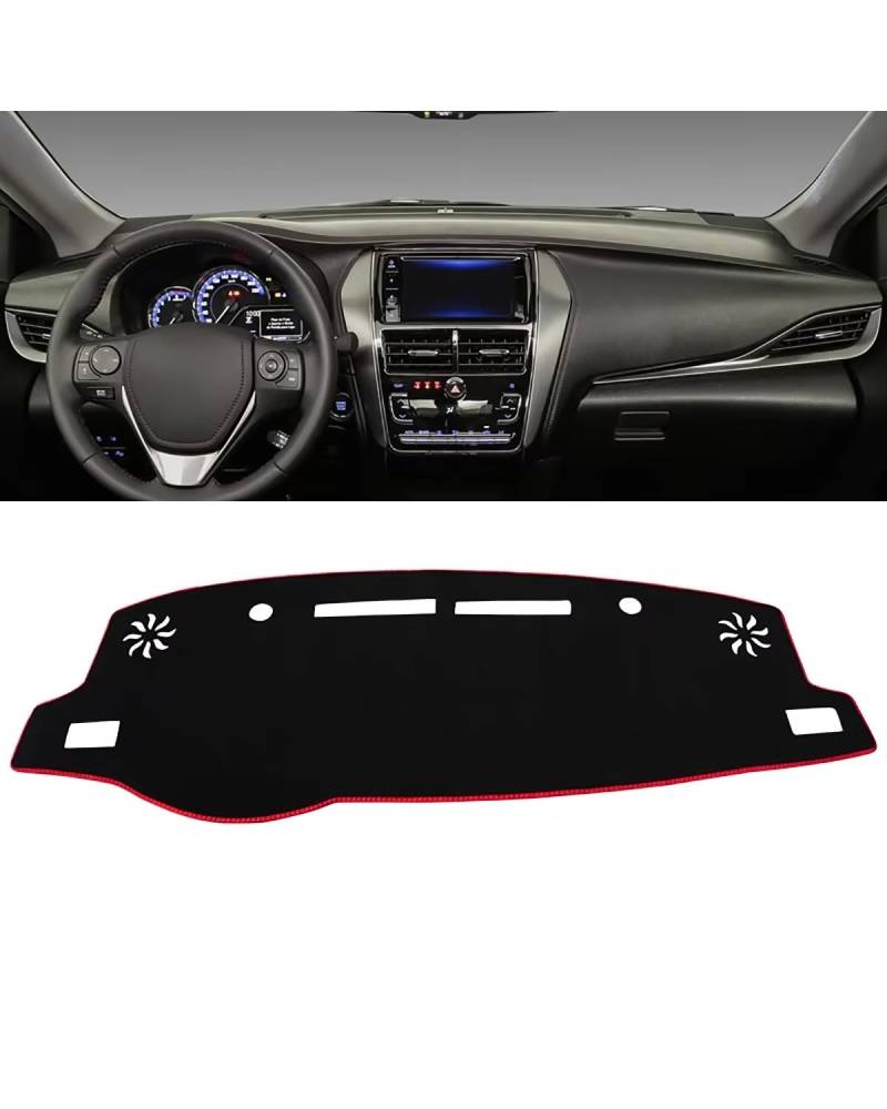Auto Armaturenbrett Abdeckung Für Toyota Für Yaris Ativ 2019 2020 2021 2022 2023 Auto Dashboard Abdeckung Vermeiden Pad Sonnenschutz Teppiche Fall Nicht-rutsch Matten Armaturenbrett Matte(A Red Side L von SHUGWA