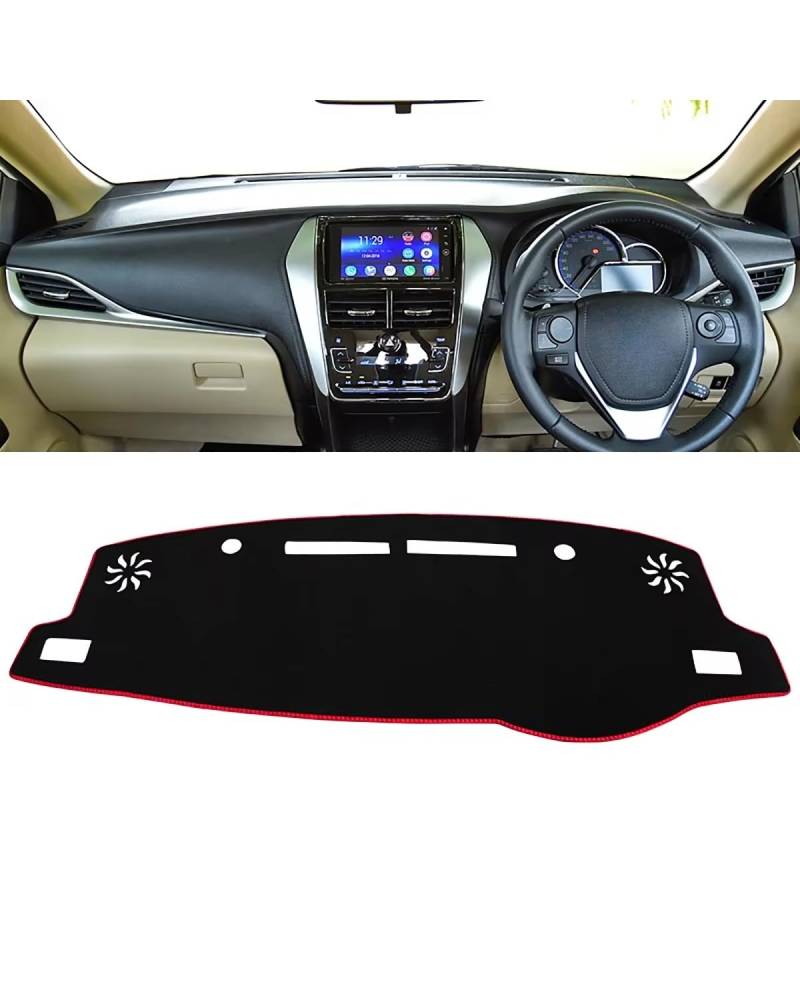 Auto Armaturenbrett Abdeckung Für Toyota Für Yaris Ativ 2019 2020 2021 2022 2023 Auto Dashboard Abdeckung Vermeiden Pad Sonnenschutz Teppiche Fall Nicht-rutsch Matten Armaturenbrett Matte(A Red Side R von SHUGWA