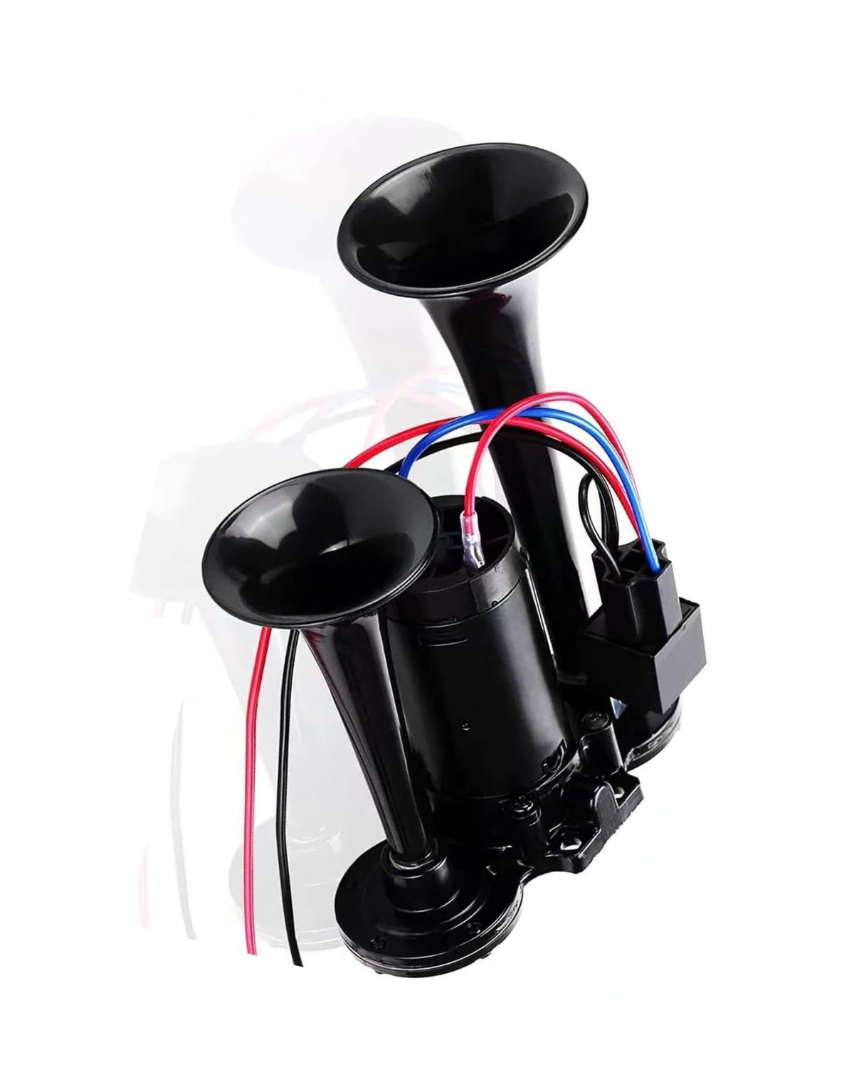 Auto Horn 600DB Schwarze Elektrische Hupe Doppelrohr-Elektropumpenhupe Aus Metall Mit Relais-Autohupe mit Kompressor Lufthorn Auto Horn 600DB Schwarze Elektrische Hupe Doppelrohr-Elektropumpenhupe Aus Metall Mit Relais-Autohupe mit Kompressor Lufthorn von SHUGWA
