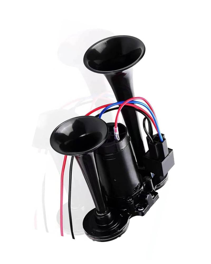 Auto Horn 600DB Schwarze Elektrische Hupe Doppelrohr-Elektropumpenhupe Aus Metall Mit Relais-Autohupe mit Kompressor Lufthorn von SHUGWA