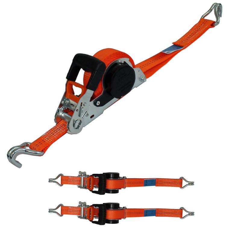 2 x Automatik Spanngurt/Automatischer Zurrgurt Spitzhaken 5,0 m x 35mm 1.000 daN / 2.000 daN (i.d.Umr.) selbstaufrollend (65) orange von SHZ
