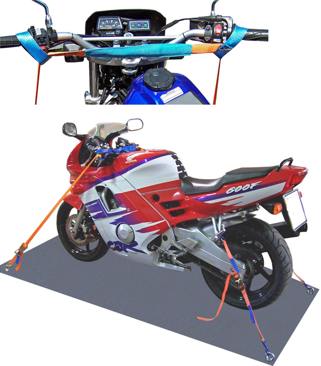 SHZ Spanngurte Motorrad Transport Motorradsicherung komplett (vorn+hinten)/ Motorrad Zurrsystem Motorradspanngurt Motorradtransport Transportsicherung (2) von SHZ