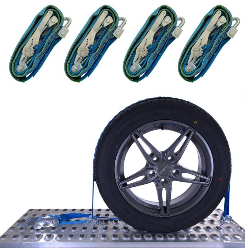 SHZ Spanngurt Autotransport 35mm VDI2700 konform Radsicherungsgurt 3t Zurrgurt LC 1.500/3.000 daN Auto Transport Spanngurt Reifengurt (4 x 72) von SHZ