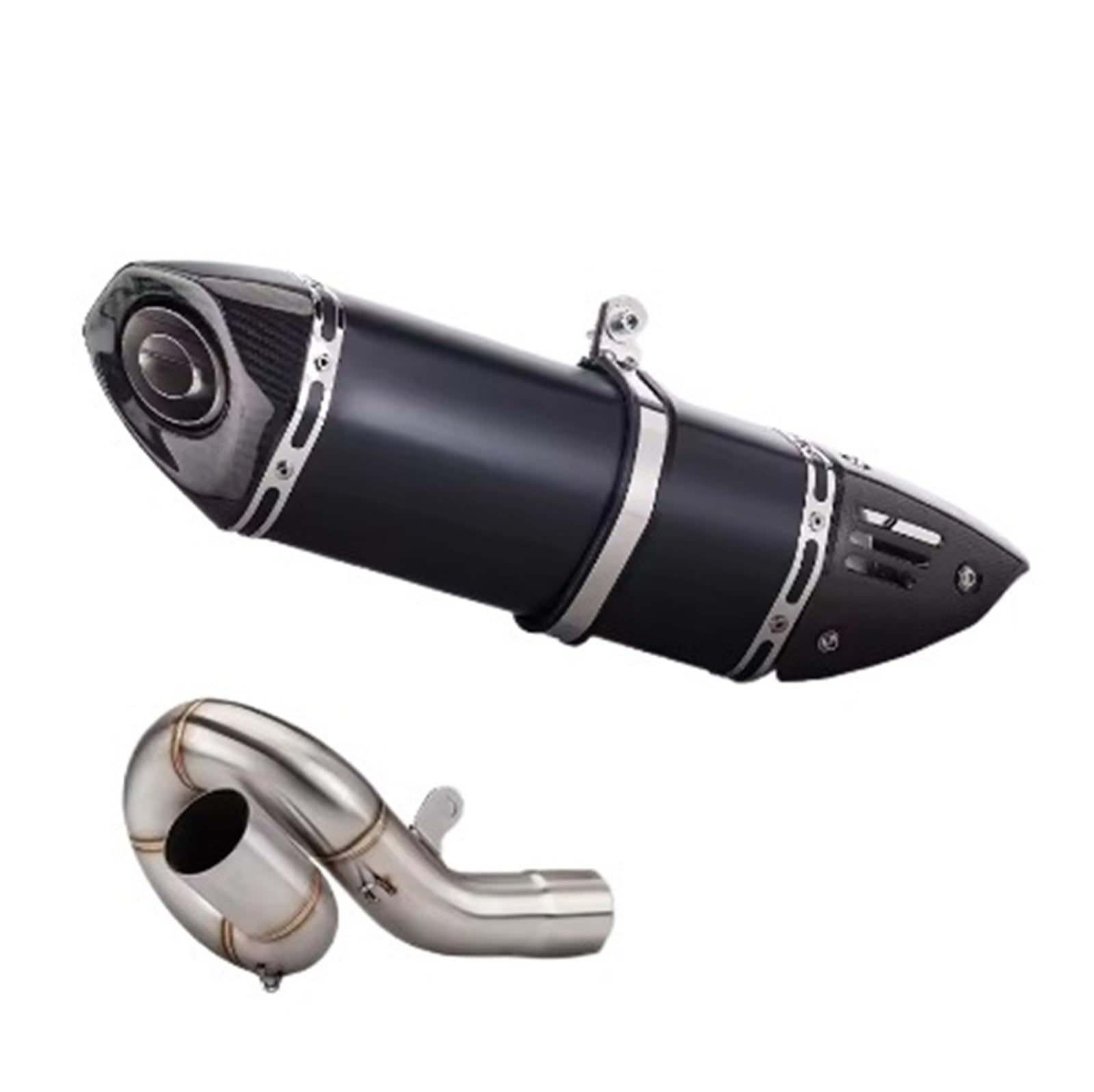 Motorrad-Endschalldämpfer Für Zx6r ZX-6R 2009-2020 Escape System Kreisverkehr Mittleres Verbindungsrohr mit Carbon-Abdeckung Schalldämpfer Slip On Motorradauspuff Modifiziert(Type-B) von SIBOUOU
