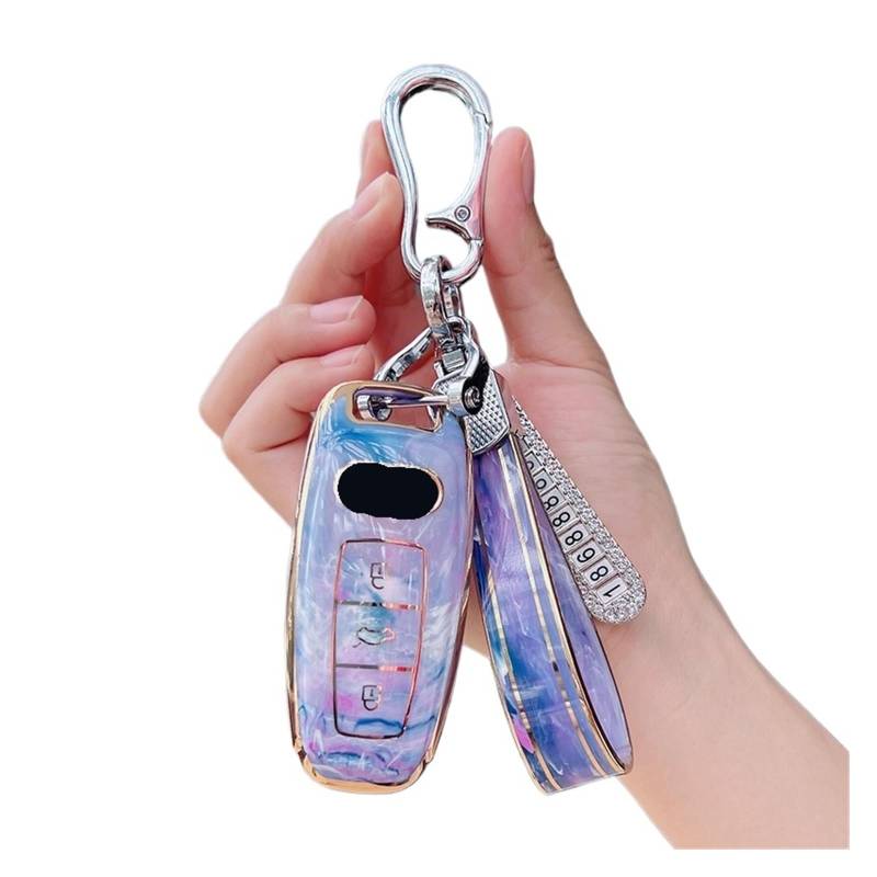 Schlüsselhülle Hülle Für A6 A3 A4 B9 C8 A7 S7 4K A8 D5 S8 Q7 Q8 SQ8 E-tron 2018 2019 2020 2021 2022 2023 Zubehör Auto Fernbedienung Schlüssel Abdeckung Fall(Purple Chain2) von SIBOUOU