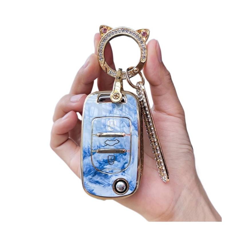 Schlüsselhülle Hülle Für Baojun 730 510 310 630 560 310W Auto Schlüssel Schutz Zubehör Keychain TPU Auto Fernbedienung Fall Abdeckung Shell Fob(Blue Chain1) von SIBOUOU