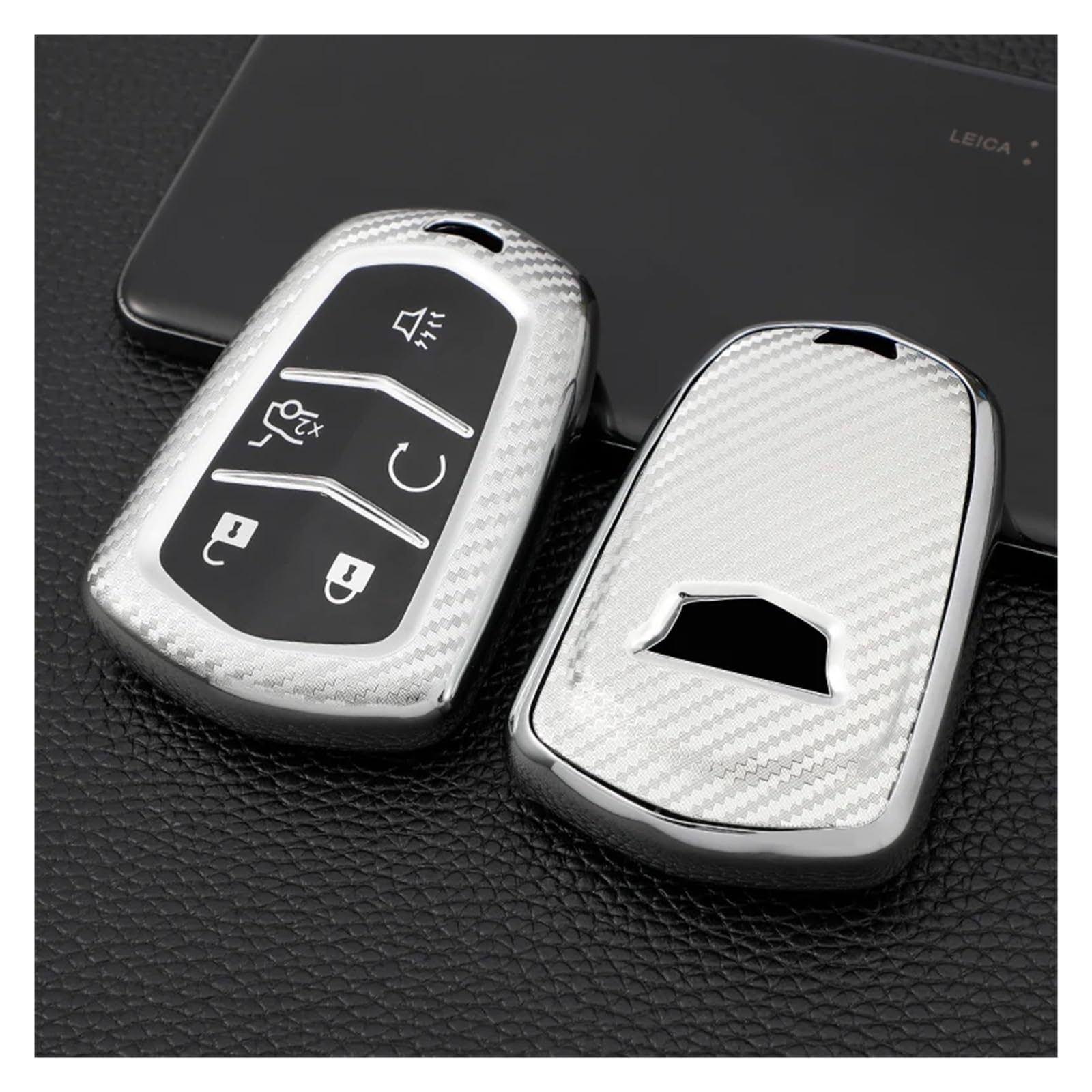 Schlüsselhülle Hülle Für Cadillac ATS CT6 Cts DTS XT5 Escalade ESV SRX STS XTS ELR 2014-2018 Schlüsselbund TPU Fernbedienung Auto Schlüssel Fall Abdeckung Shell Fob(Silver) von SIBOUOU