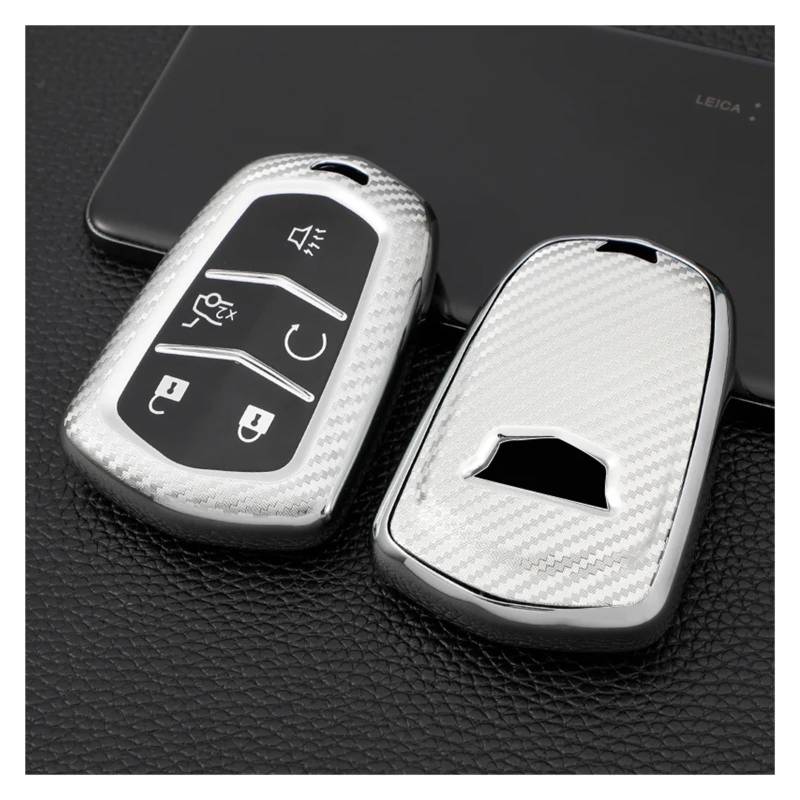Schlüsselhülle Hülle Für Cadillac ATS CT6 Cts DTS XT5 Escalade ESV SRX STS XTS ELR 2014-2018 Schlüsselbund TPU Fernbedienung Auto Schlüssel Fall Abdeckung Shell Fob(Silver) von SIBOUOU