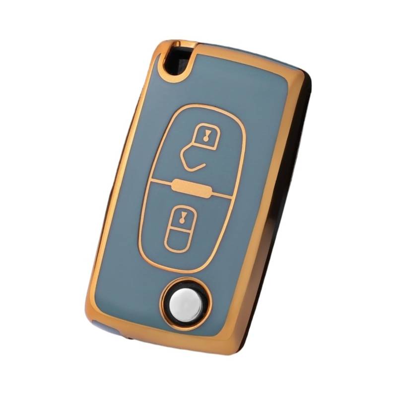 Schlüsselhülle Hülle Für Citroen Berlingo C3 Picasso 2009 2010 2011-2016 Schlüssel Kette Zubehör TPU Auto Fernbedienung Schlüssel Fall Abdeckung(Grey Gold) von SIBOUOU