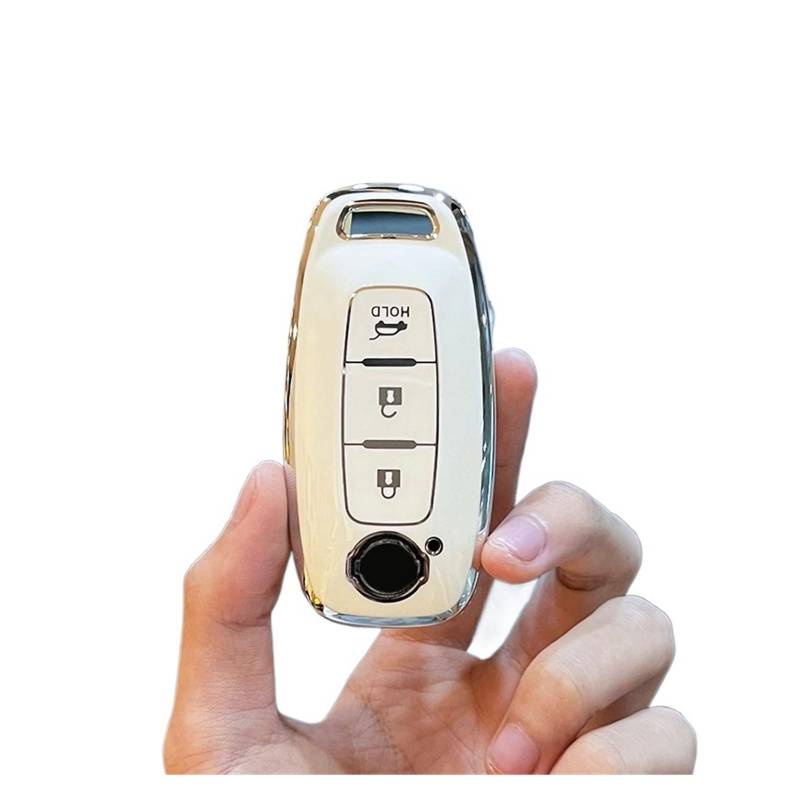 Schlüsselhülle Hülle Für Nissan X-Trail T33 Qashqai J12 Teana Altima Ariya 2022 2023 3 4 Tasten Fernbedienung Auto Shell TPU Schlüssel Fall Abdeckung Halter Keychain(3B White Cover) von SIBOUOU