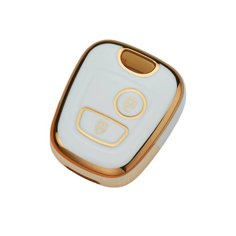 Schlüsselhülle Hülle Für Peugeot 107 206 207 307 Für Citroen C1 C2 C3 C4 Für Toyota Aygo TPU Auto Fernbedienung Schlüssel Fall Abdeckung Shell Fob Schlüsselbund(Gold Edge White) von SIBOUOU