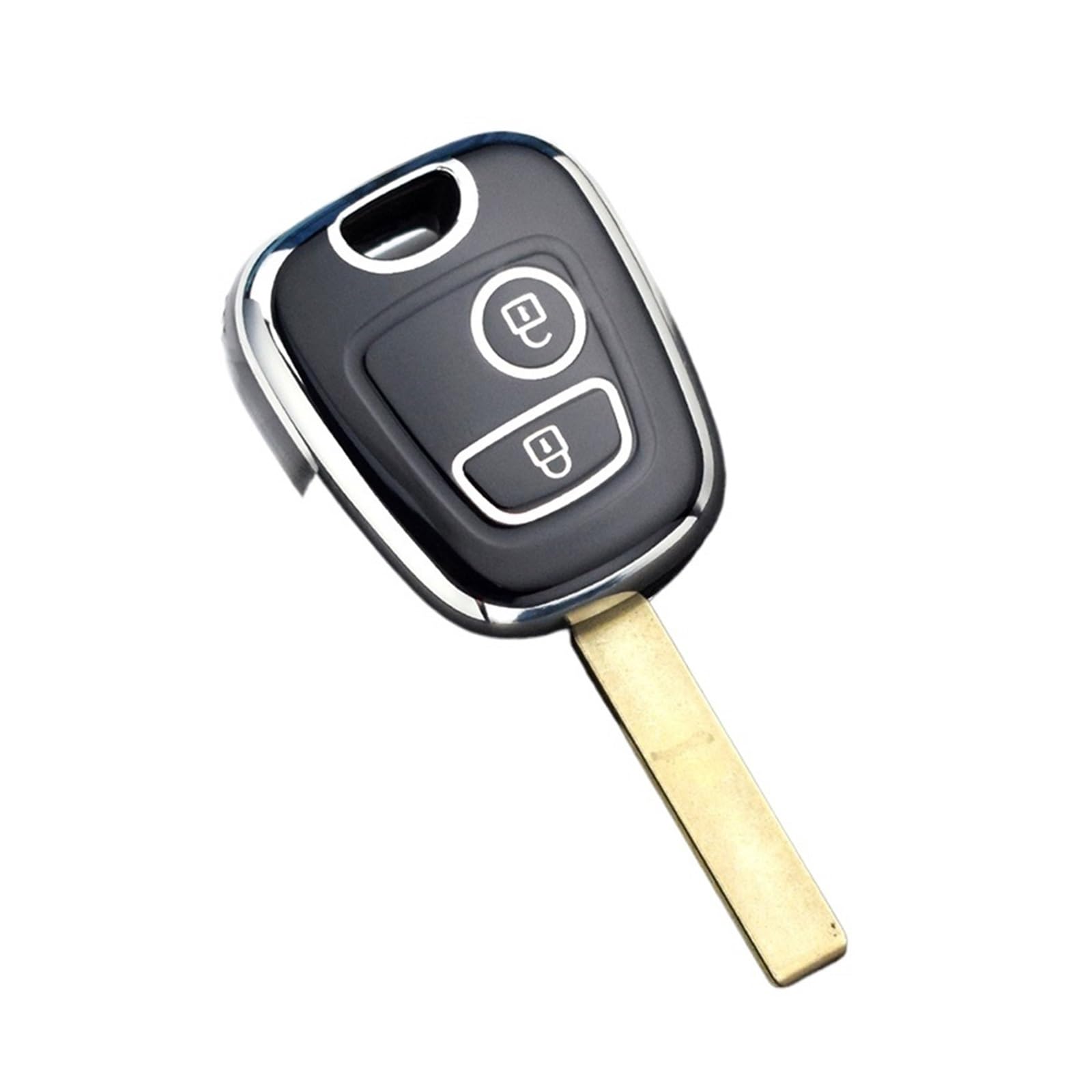 Schlüsselhülle Hülle Für Peugeot 107 206 207 307 Für Citroen C1 C2 C3 C4 Für Toyota Aygo TPU Auto Fernbedienung Schlüssel Fall Abdeckung Shell Fob Schlüsselbund(Silver Edge Black) von SIBOUOU