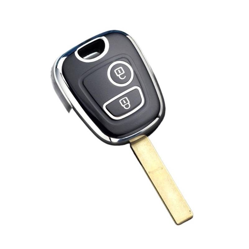 Schlüsselhülle Hülle Für Peugeot 107 206 207 307 Für Citroen C1 C2 C3 C4 Für Toyota Aygo TPU Auto Fernbedienung Schlüssel Fall Abdeckung Shell Fob Schlüsselbund(Silver Edge Black) von SIBOUOU