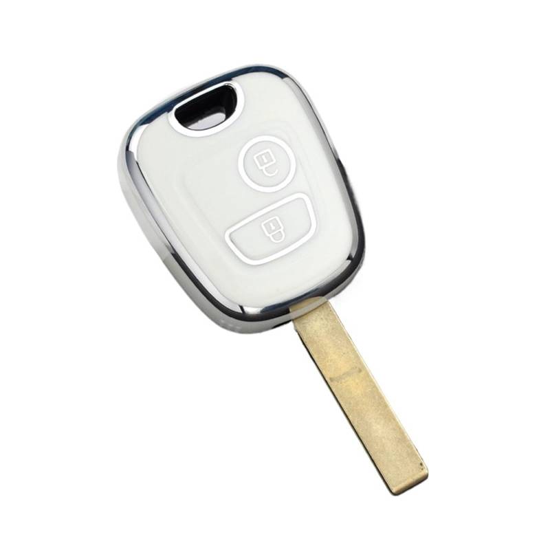 Schlüsselhülle Hülle Für Peugeot 107 206 207 307 Für Citroen C1 C2 C3 C4 Für Toyota Aygo TPU Auto Fernbedienung Schlüssel Fall Abdeckung Shell Fob Schlüsselbund(Silver Edge White) von SIBOUOU