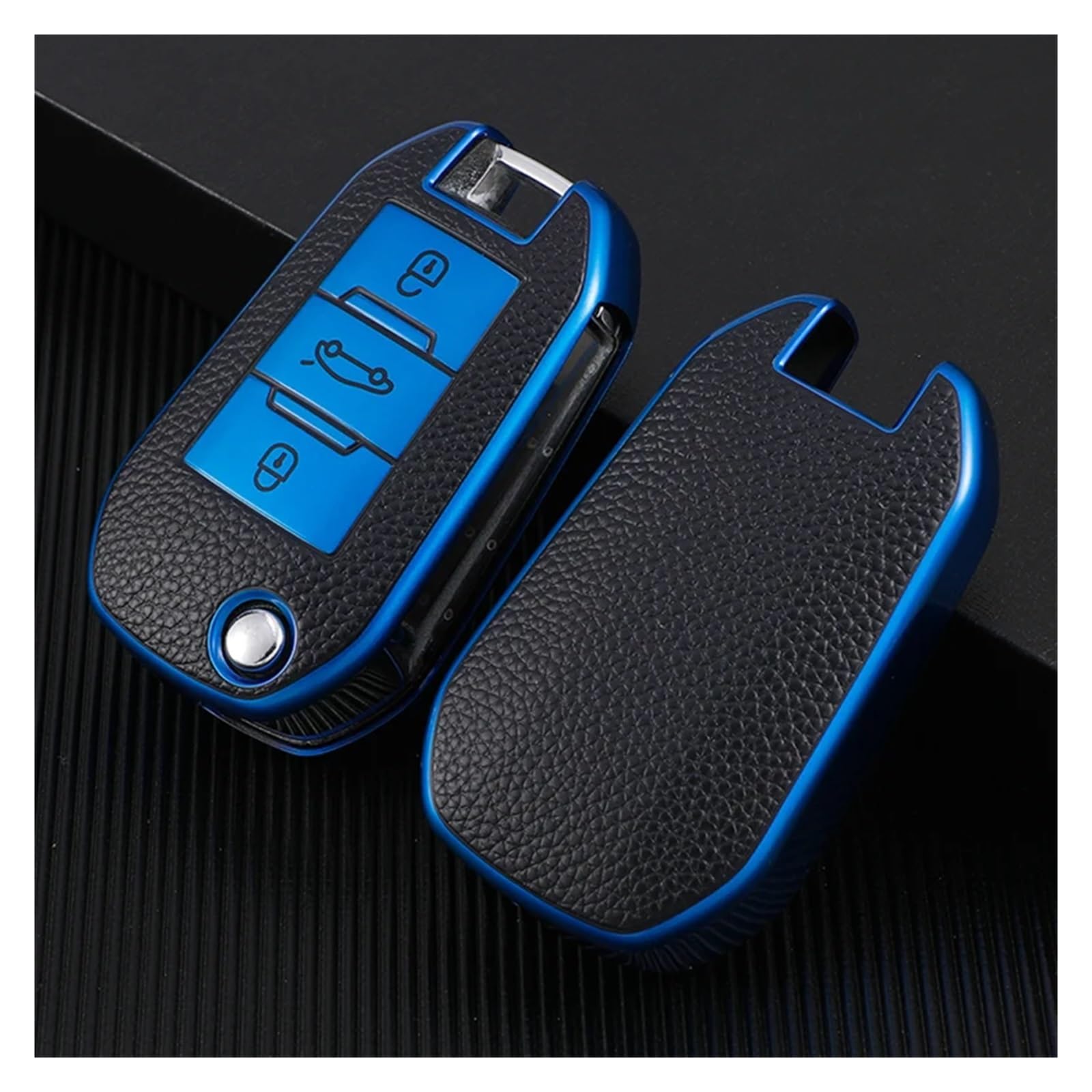 Schlüsselhülle Hülle Für Peugeot 508 301 2008 3008 4008 Für Citroen Cactus C4L Auto Flip Key Case Schutzhülle Shell Halter Tasche Schlüsselanhänger(Blue case) von SIBOUOU
