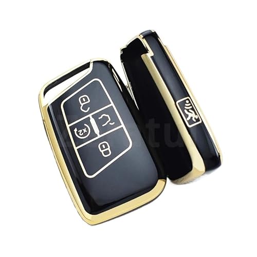Schlüsselhülle Hülle Für Skoda Superb A7 Auto Fernbedienung Schlüssel Fall Abdeckung Halter Zubehör 5 Tasten TPU Shell Fob Für VW Für Magotan Für Passat B8(Black Cover(GLD)) von SIBOUOU