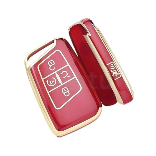 Schlüsselhülle Hülle Für Skoda Superb A7 Auto Fernbedienung Schlüssel Fall Abdeckung Halter Zubehör 5 Tasten TPU Shell Fob Für VW Für Magotan Für Passat B8(Red Cover(GLD)) von SIBOUOU