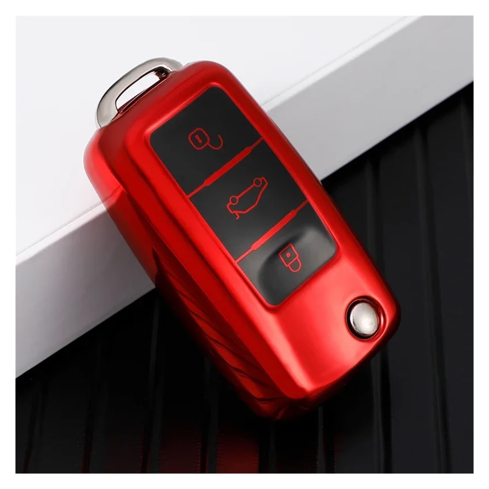Schlüsselhülle Hülle Für VW Polo Golf Passat Beetle Caddy T5 Up EOS Tiguan Jetta für Skoda Octavia A5 Auto Schlüssel Abdeckung Fall Halter Schlüsselanhänger(Red) von SIBOUOU