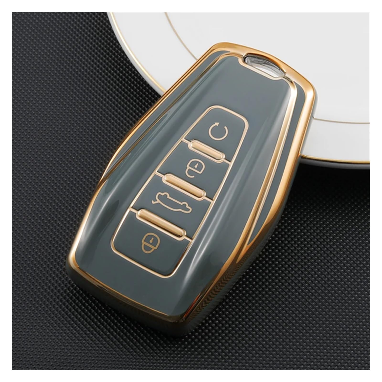 Schlüsselhülle Hülle TPU Gold Rand Auto Fernbedienung 4Taste Schlüssel Volle Abdeckung Shell Fob Fall Tasche Halter Für Proton X50 X 50 Schlüssel Schutz Zubehör(Styel A Gray) von SIBOUOU