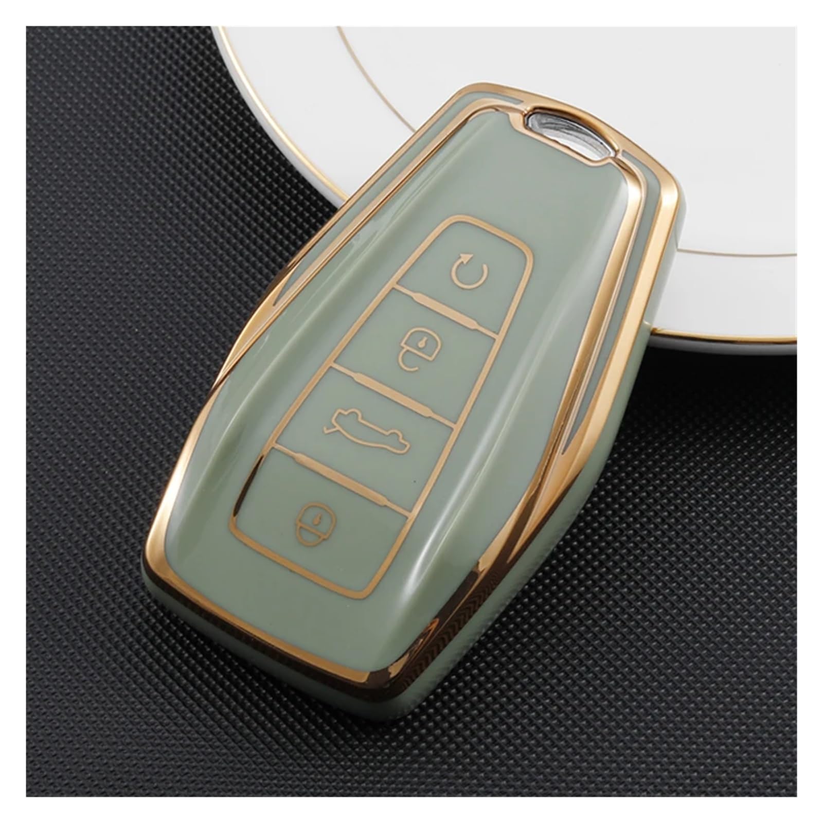 Schlüsselhülle Hülle TPU Gold Rand Auto Fernbedienung 4Taste Schlüssel Volle Abdeckung Shell Fob Fall Tasche Halter Für Proton X50 X 50 Schlüssel Schutz Zubehör(Styel A Green) von SIBOUOU
