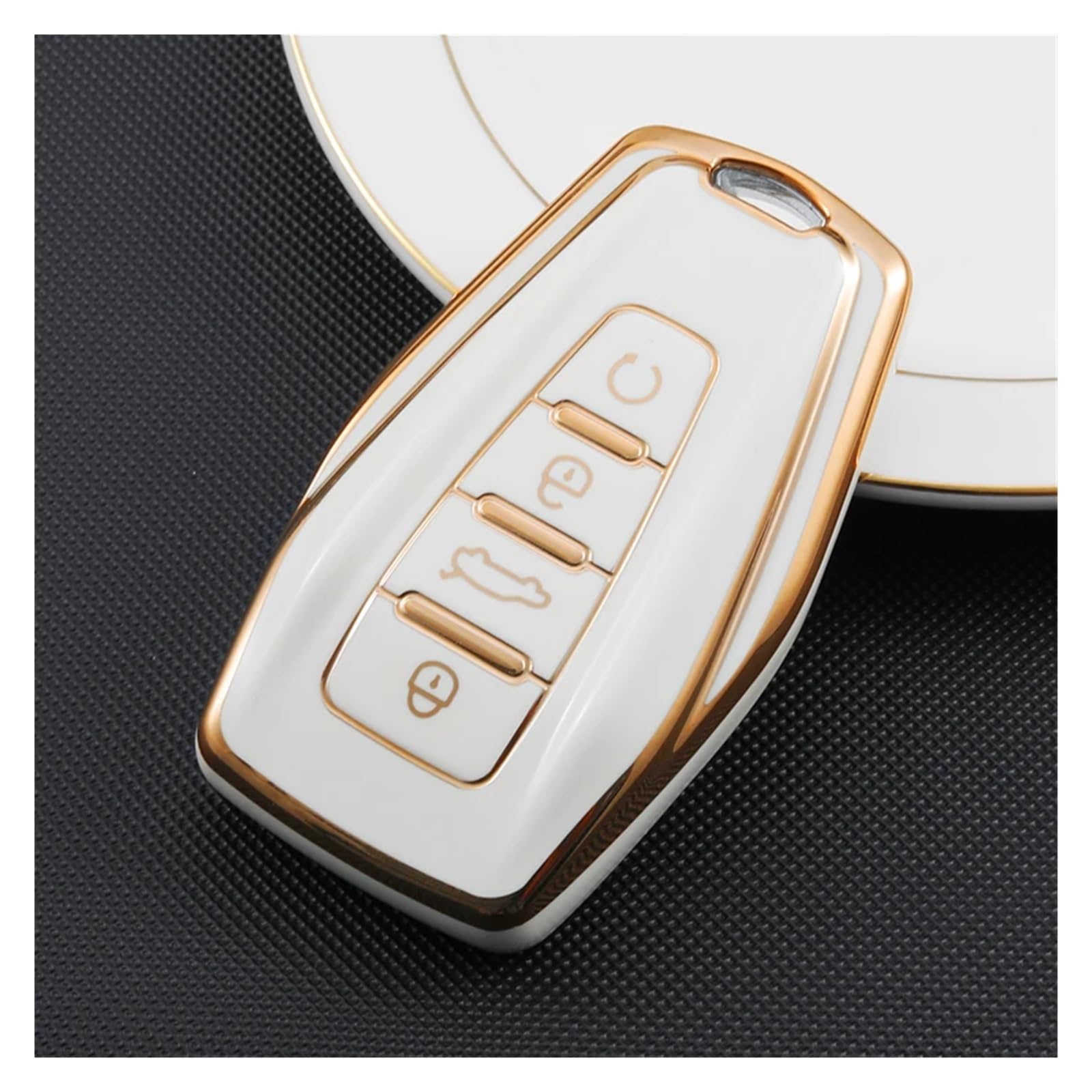 Schlüsselhülle Hülle TPU Gold Rand Auto Fernbedienung 4Taste Schlüssel Volle Abdeckung Shell Fob Fall Tasche Halter Für Proton X50 X 50 Schlüssel Schutz Zubehör(Styel A White) von SIBOUOU