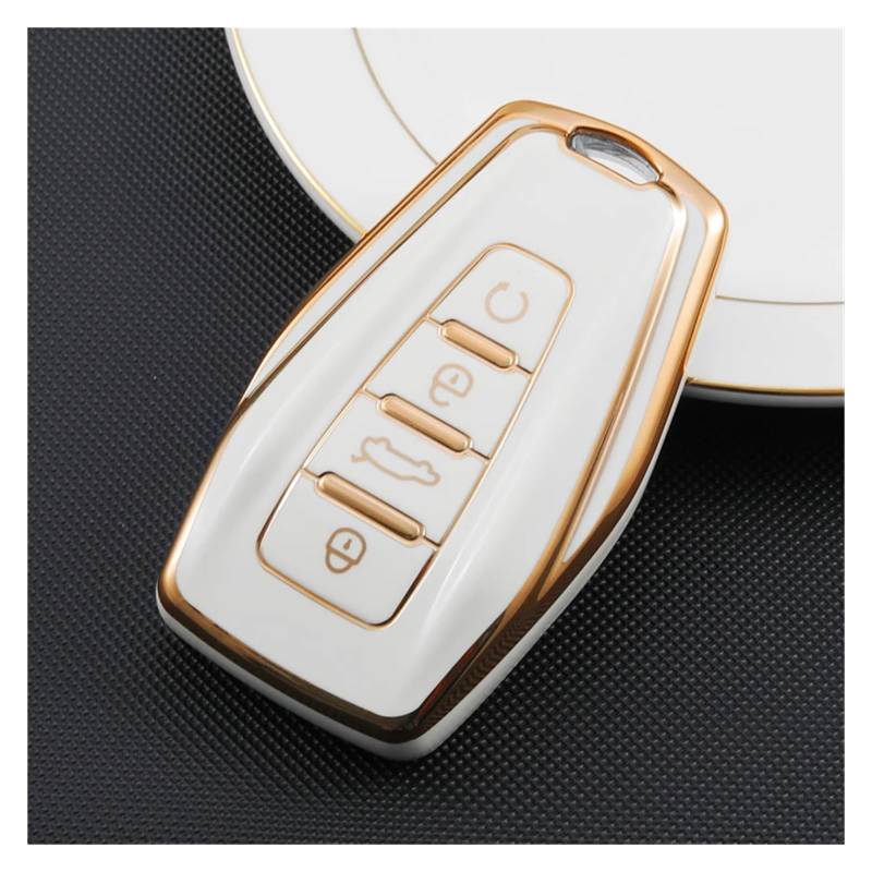 Schlüsselhülle Hülle TPU Gold Rand Auto Fernbedienung 4Taste Schlüssel Volle Abdeckung Shell Fob Fall Tasche Halter Für Proton X50 X 50 Schlüssel Schutz Zubehör(Styel A White) von SIBOUOU